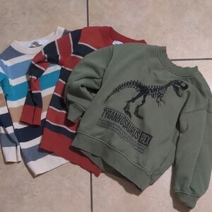 Kids Dinosaur Graphic Sweatshirt and Striped Sweaters Set (3 Sweaters)